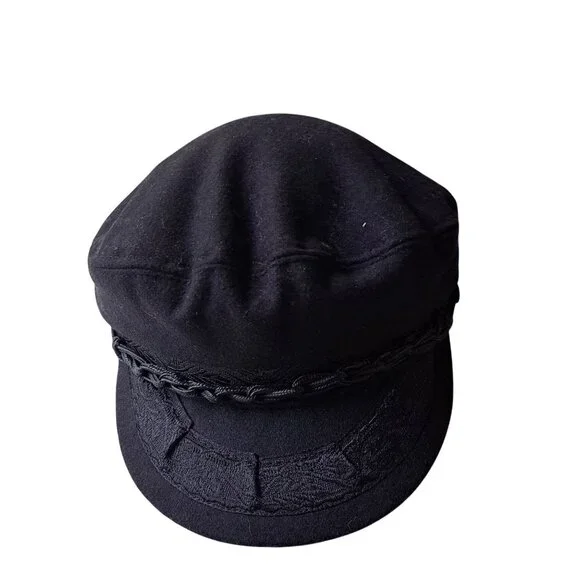 Black Greek Fisherman Cap 85% Wool 15% Nylon Fiddler Biker Sailor Sz Mens 7 1/8 - Picture 3 of 8